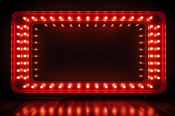 Fotobehang Retro compositie red light billboard frame  template  on dark background