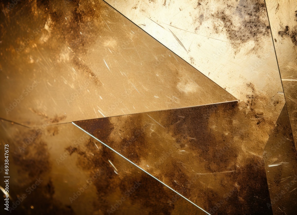 Poster a golden metal texture background with a triangular shape. generative ai.
