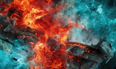 A mesmerizing clash of fiery red and icy blue, representing a fierce battle between opposing elements. Generative AI.
