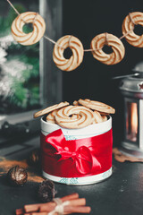 Black atmospheric Christmas mood. Festive background.