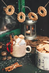 Black atmospheric Christmas mood. Festive background.