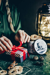 Black atmospheric Christmas mood. Festive background.