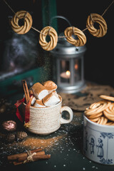 Black atmospheric Christmas mood. Festive background.