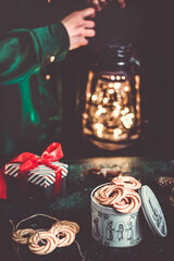 Black atmospheric Christmas mood. Festive background.