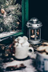 Black atmospheric Christmas mood. Festive background.