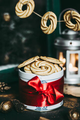 Black atmospheric Christmas mood. Festive background.