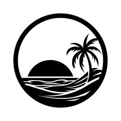 Beach vector black logo on white background - obrazy, fototapety, plakaty