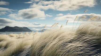 icelandic_grass_in_beach_windy_day - obrazy, fototapety, plakaty