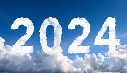 A sky full of clouds in the shape of 2024 - New Year