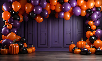 a purple room adorned with halloween decorations