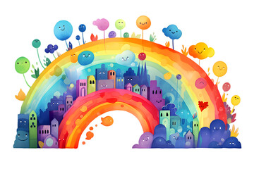 Obraz premium Watercolor cute Rainbow on transparent background