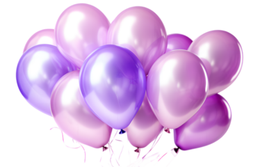Pink and purple balloons isolated on transparent background. 