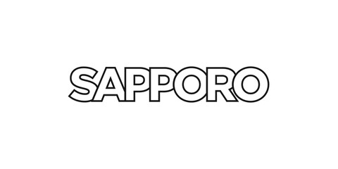 Sapporo in the Japan emblem. The design features a geometric style, vector illustration with bold typography in a modern font. The graphic slogan lettering.