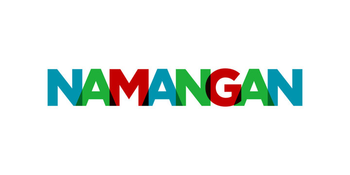 Namangan in the Uzbekistan emblem. The design features a geometric style, vector illustration with bold typography in a modern font. The graphic slogan lettering.