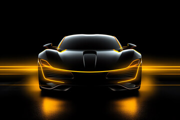 a black sports car with yellow lights