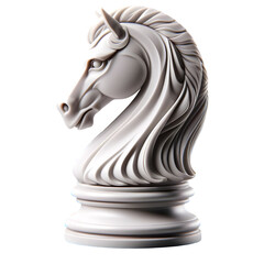 White chess knight isolated on transparent background, chess piece, chess game, board game