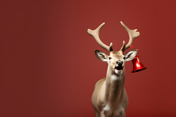 Radiant Reindeer with Festive Bell Portrait. Generative AI Illustration