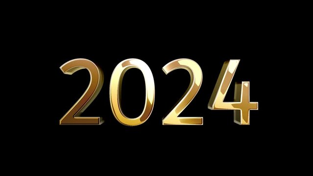 2024 shining golden numbers on black background