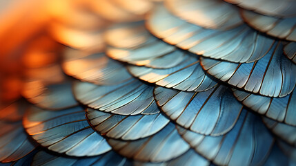 A Mesmerizing Macro Shot of Vibrant Bird Feathers in Exquisite Detail: Captivating Wildlife Photography Showcasing the Delicate and Intricate Patterns , Blur styls and soft color of chickens feather t - obrazy, fototapety, plakaty