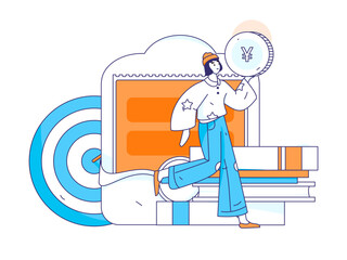 New Year red envelope promotion flat vector character concept illustration
