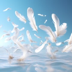 white feathers falling into water