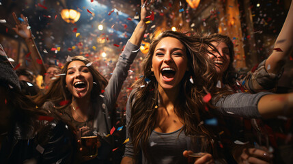 Fototapeta premium A group of girls celebrating and enjoying joyfully. Generative AI