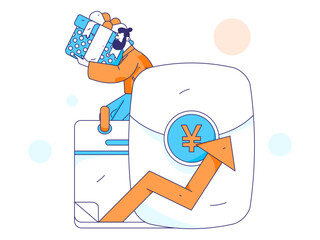 New Year red envelope promotion flat vector character concept illustration
