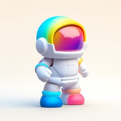 a toy robot with a rainbow colored helmet
