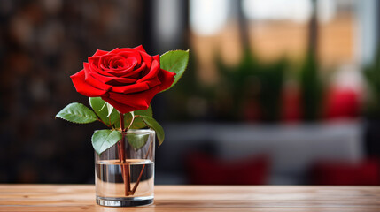 Still life with red rose flower in glass vase - Powered by Adobe