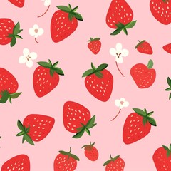 a pattern of strawberries and flowers