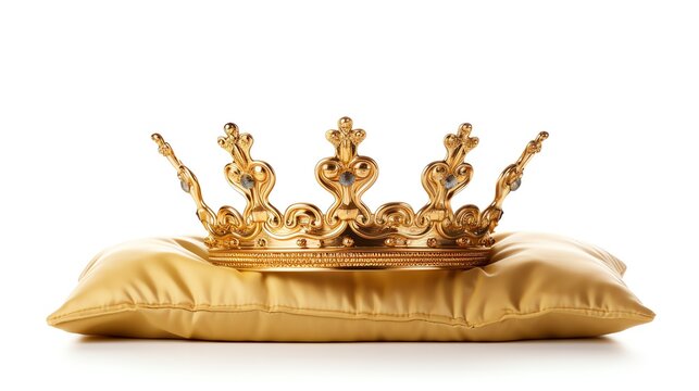 a gold crown on a pillow