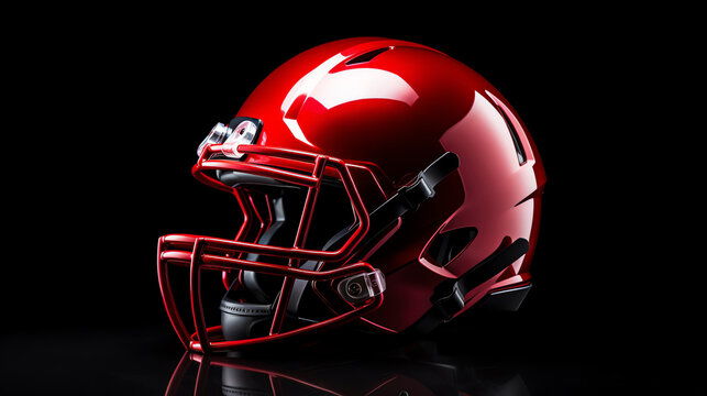 a red football helmet with a black background