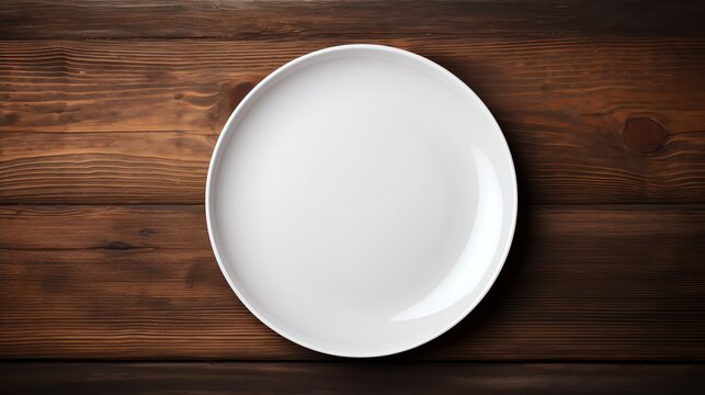 a white plate on a wood surface
