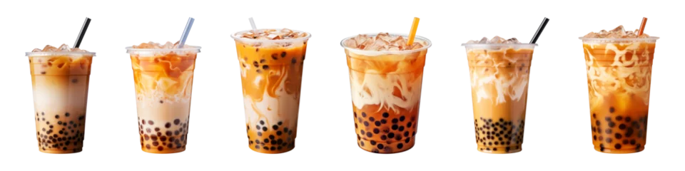  Collection set a plastic cup of iced bubble tea boba on a transparent background © agungai