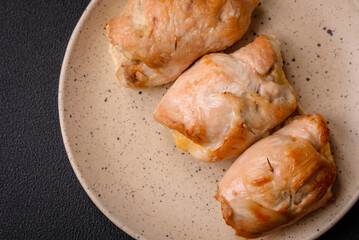 Delicious fresh meat roll made from chicken fillet, mushrooms, spices and herbs