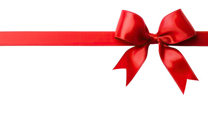 Red ribbon and bow with gold isolated on a transparent background.