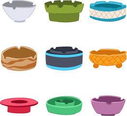 ashtray set cartoon. cigarette tobacco, nicotine addiction, butt unhealthy ashtray sign. isolated symbol vector illustration