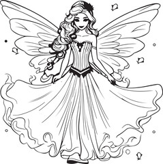 barbie fairies hand drawn coloring page isolated 
