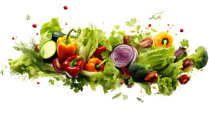 An exquisite composition of salad ingredients arranged in a harmonious spiral, showcasing a variety of textures and colors