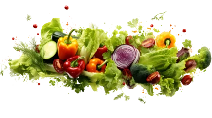 Tafelkleed An exquisite composition of salad ingredients arranged in a harmonious spiral, showcasing a variety of textures and colors © mashimara