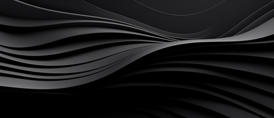 Abstract 3D design with black and grey waves made of satin or silk like material, design for backgrounds.