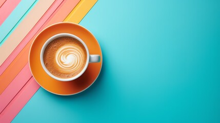 a cup of coffee with a swirl in the foam - obrazy, fototapety, plakaty