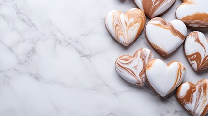 a group of heart shaped cookies - obrazy, fototapety, plakaty