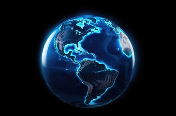 Naklejka na ściany i meble 3D Render of Planet Earth with Illuminated Blue Lights from Space