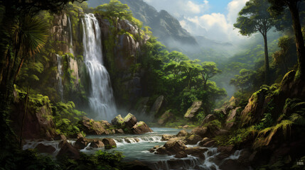 Naklejka na ściany i meble Waterfall in the jungle