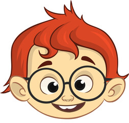 Obraz premium Cartoon red hair boy wearing eyeglasses. .Vector illustration of young teenager outlined. Boy head drawing