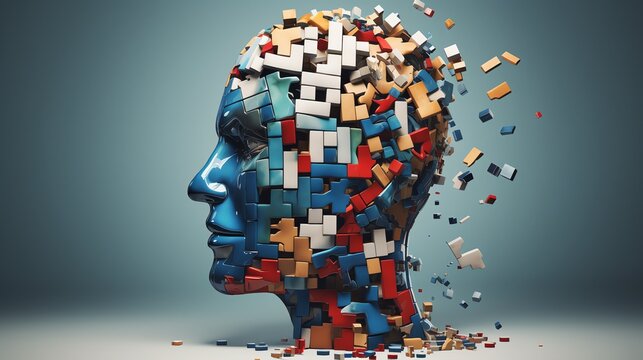 a head made of colorful pieces