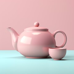 a pink teapot and cup