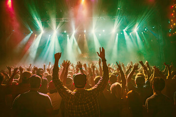 people having fun and dancing with their hands up at a concert in a nightclub.Entertainment at a...