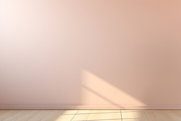 Empty room in peach fuzz color wall and wooden floor in minimalist style